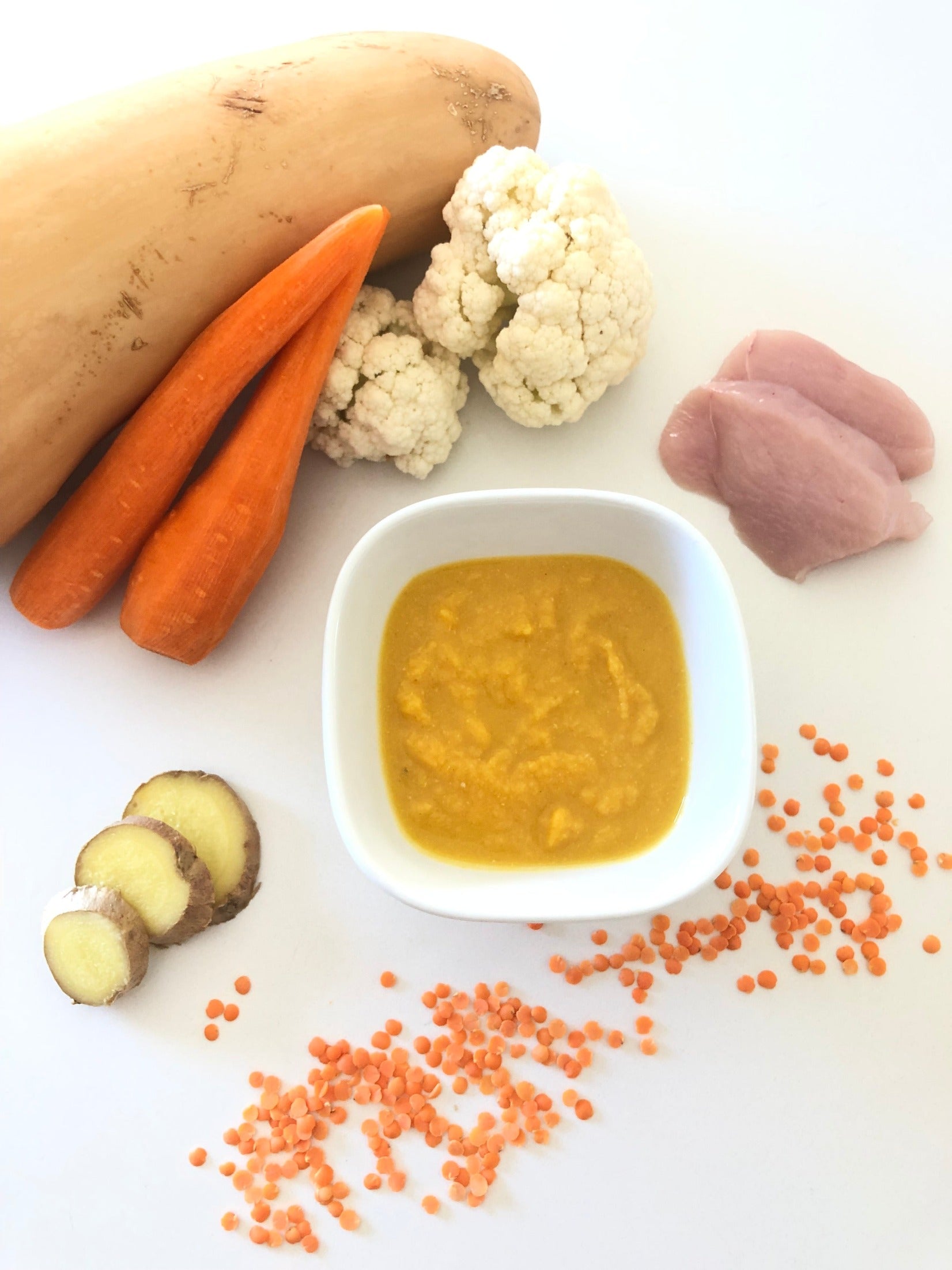 butternut | chicken | carrot | cauliflower | red lentil | ginger